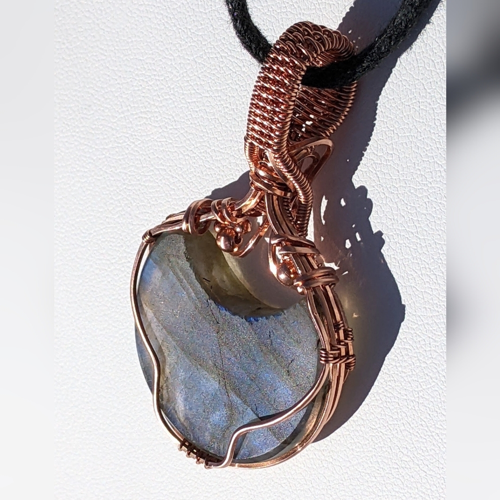 Ethereal Moon Pendant-Artisan-Blue Labradorite Gemstone-Copper Wire Wrap - Picture 16 of 17